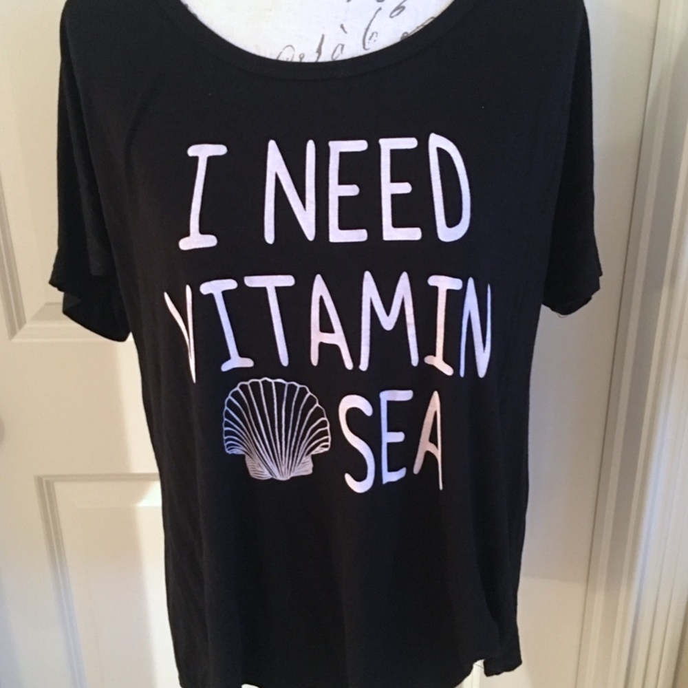 Crescent I Need Vitamin Sea Black Scoop Neck Tee from Pink Lily